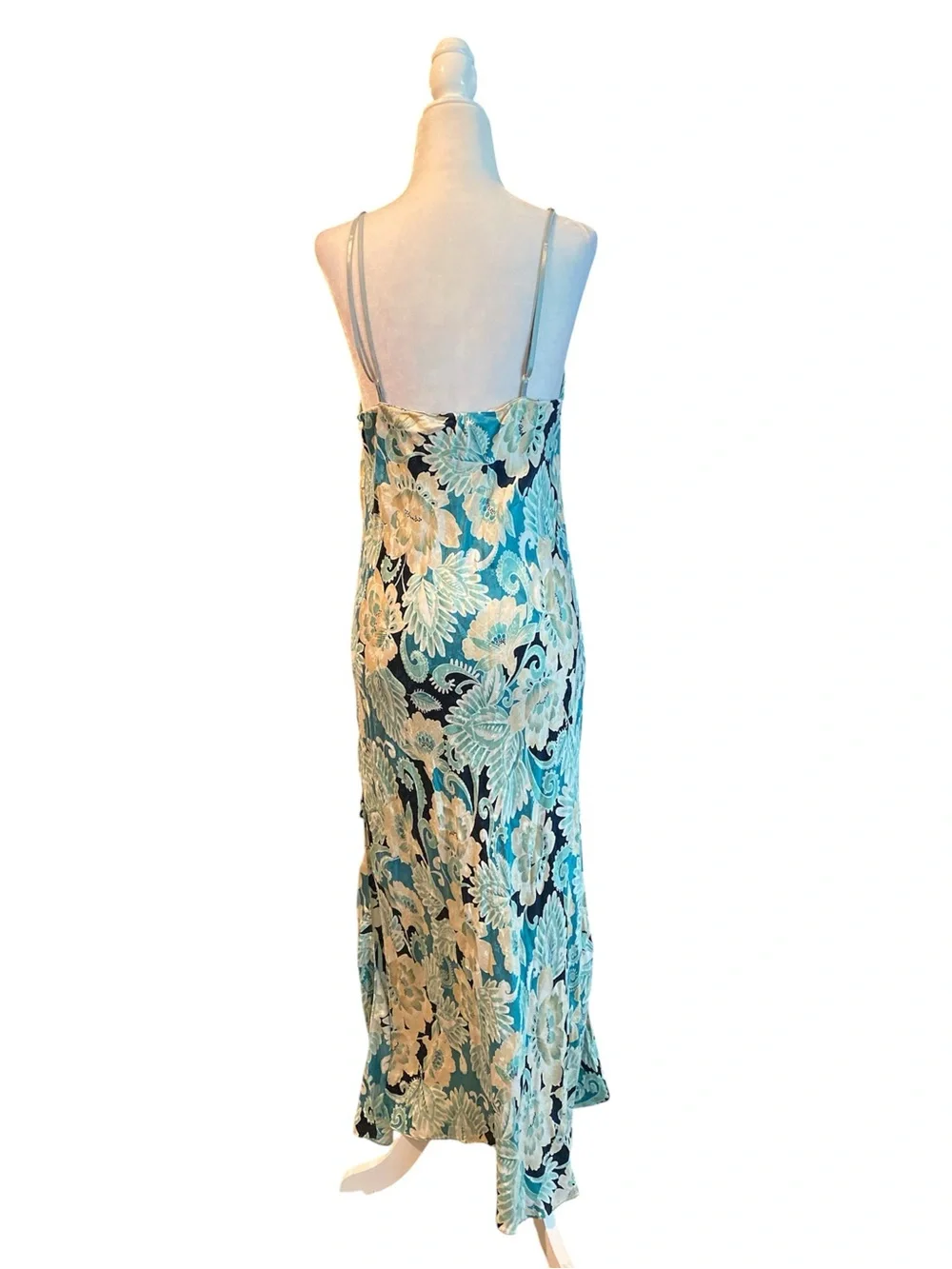 August silk vintage 90’s Floral Slip Maxi Dress in Teal and Cream - Picture 3 of 11